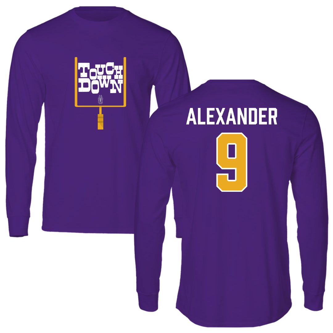 University at Albany Football Purple Touchdown Long Sleeve - #9 Landon Alexander