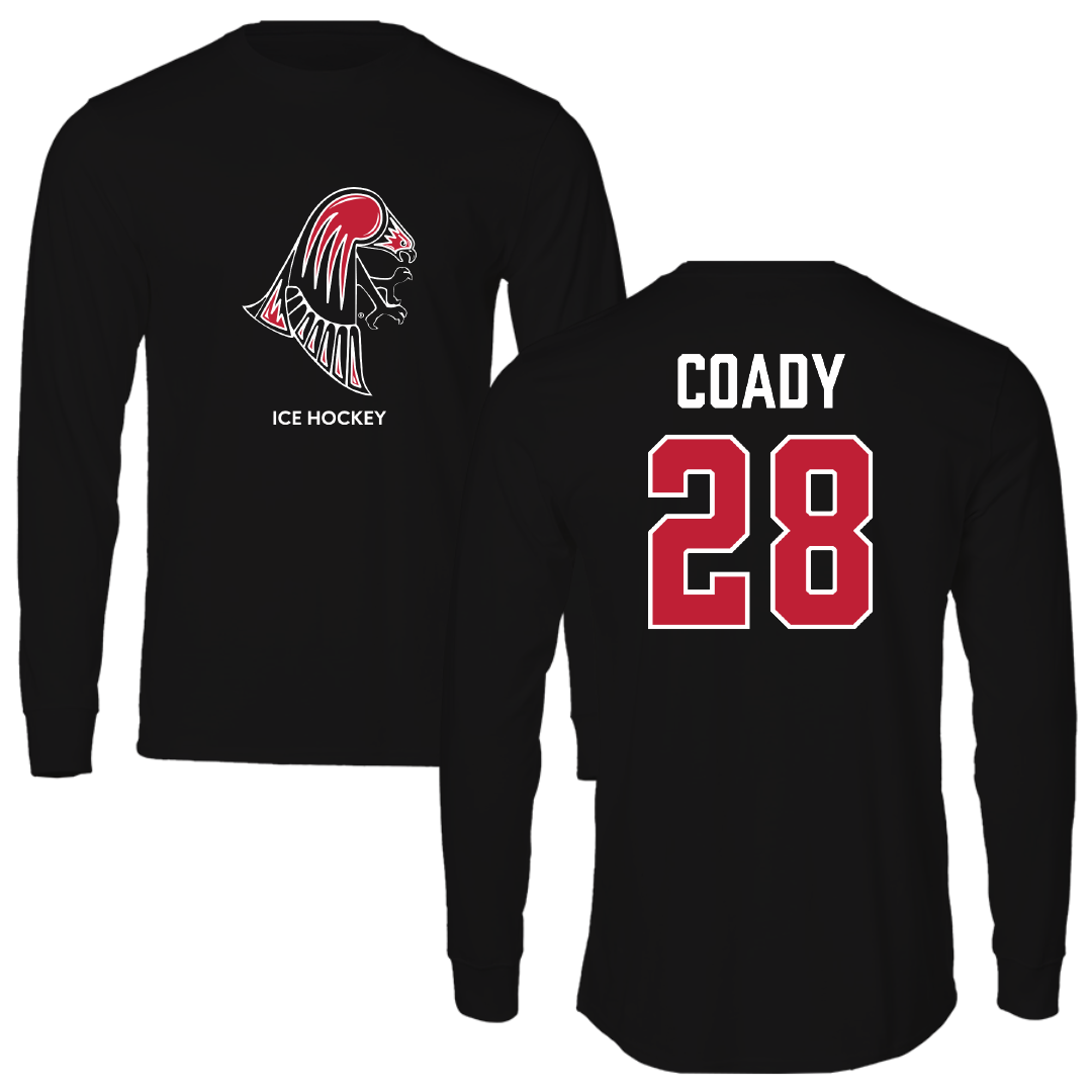 University of Wisconsin-River Falls Ice Hockey (M) Black Mascot Long Sleeve - #28 Gibb Coady