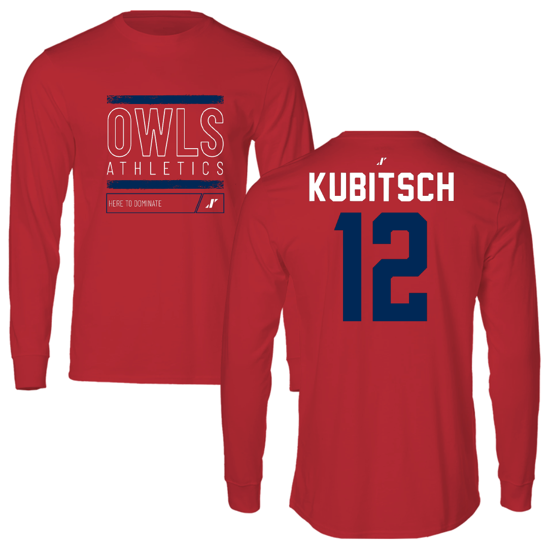 Florida Atlantic University Soccer Red Dominate Performance Long Sleeve - #12 Kevin Kubitsch