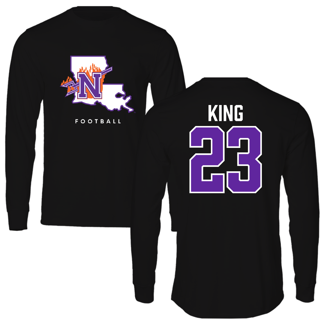 Northwestern State University Football Black Block Long Sleeve - #23 Jackson King