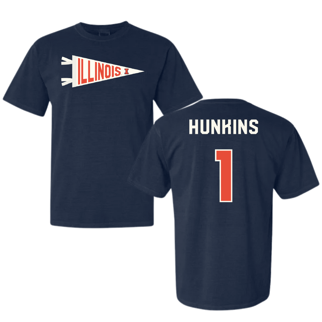 University of Illinois Softball Navy Pennant Comfort Colors Tee - #1 Reese Hunkins