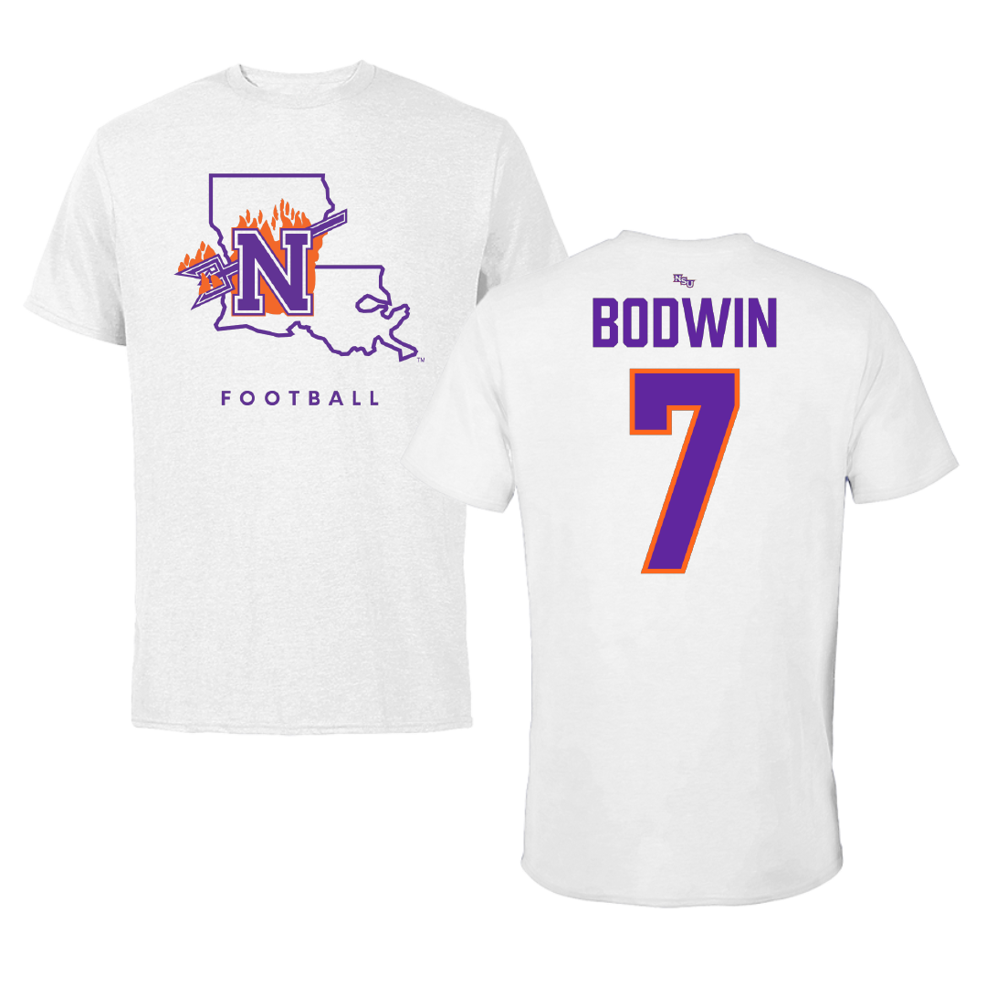 Northwestern State University Football White Tee - #7 Jeremiah Bodwin