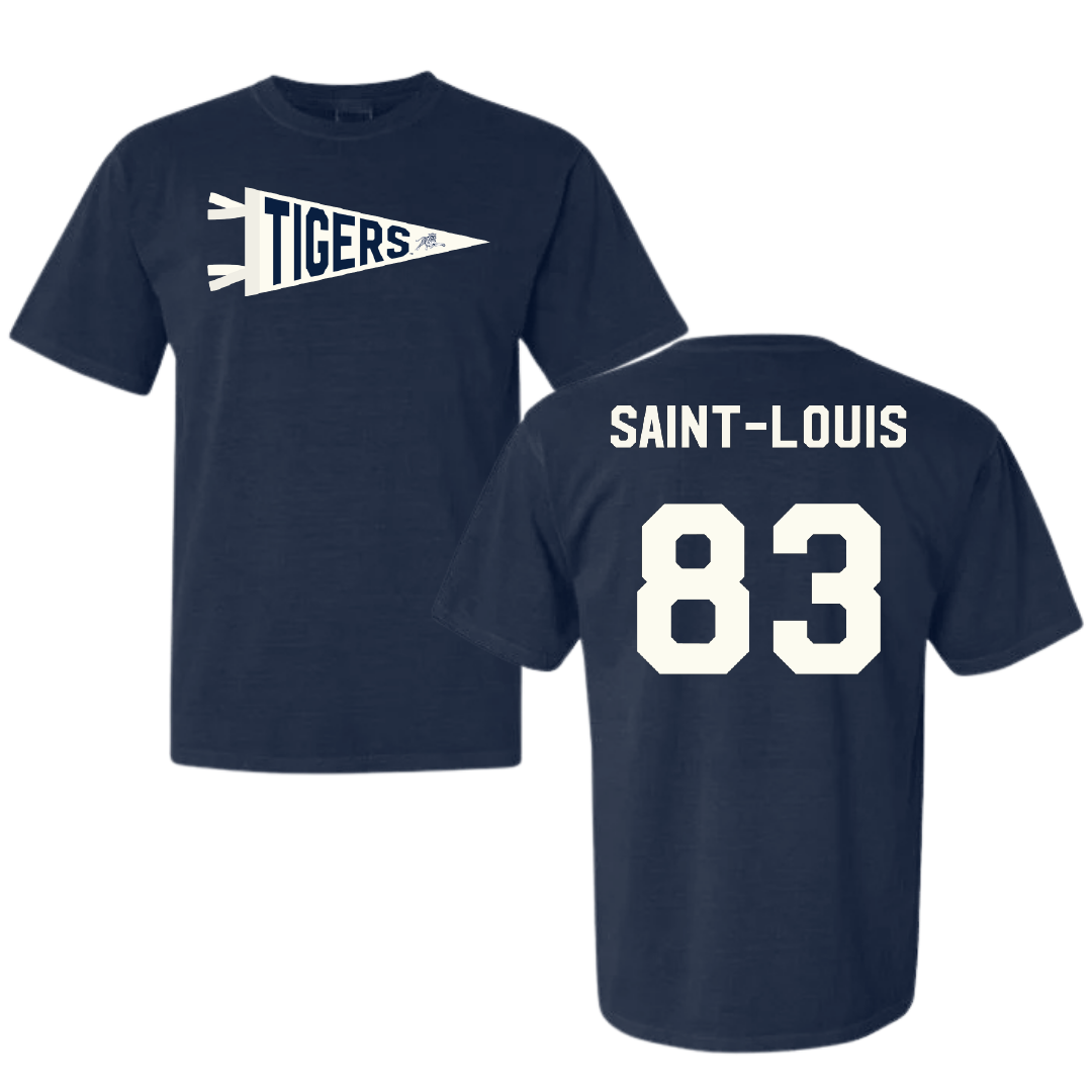 Jackson State University Football Navy Pennant Comfort Colors Tee - #83 Sebastien Saint-Louis