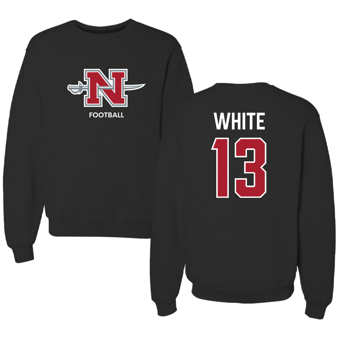 Nicholls State University Football Black Mascot Crewneck - #13 Kylin White