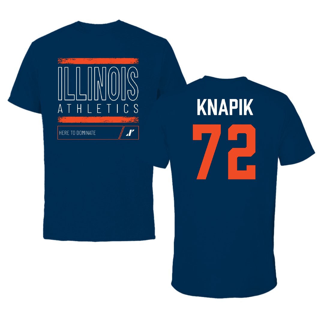 University of Illinois Football Navy Dominate Tee - #72 Ayden Knapik