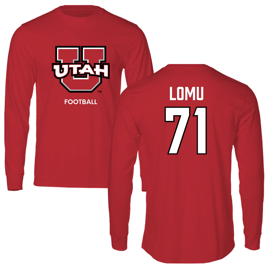 University of Utah Football Red Utes Long Sleeve - #71 Caleb Lomu