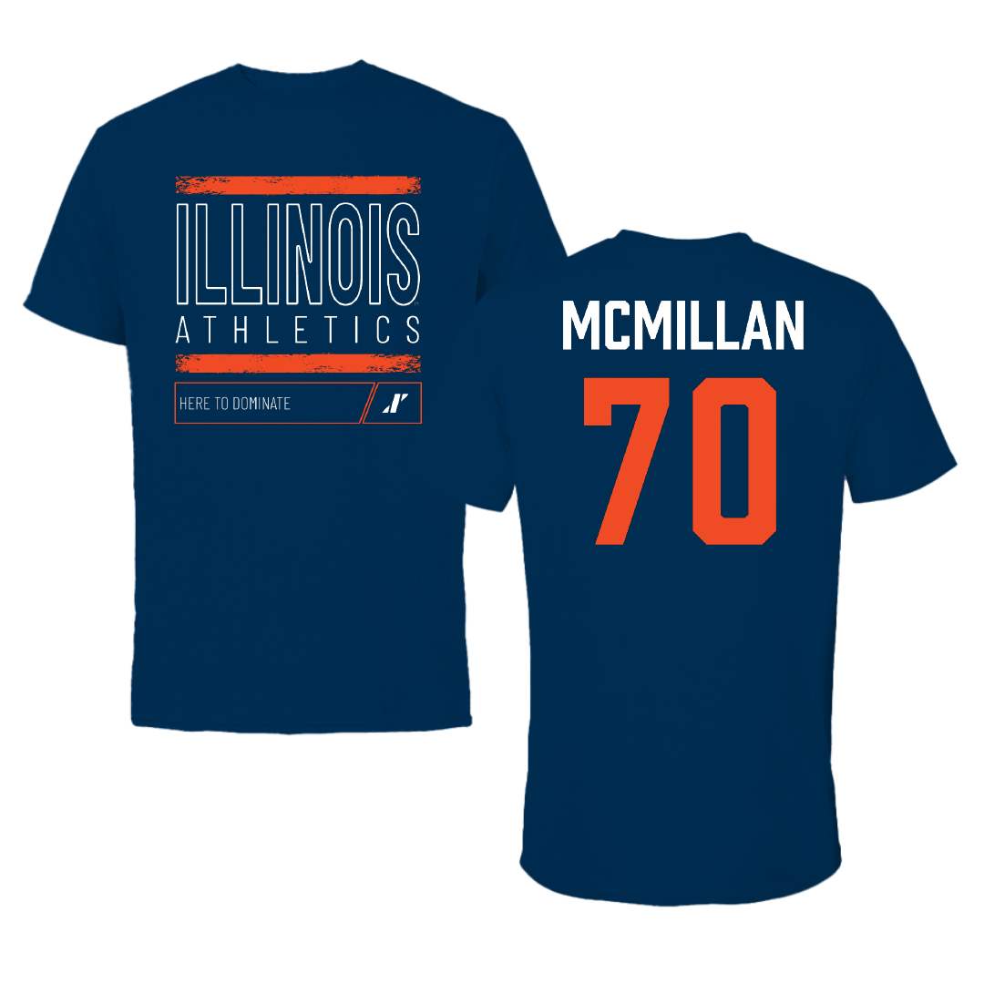University of Illinois Football Navy Dominate Performance Tee - #70 Tyler McMillan