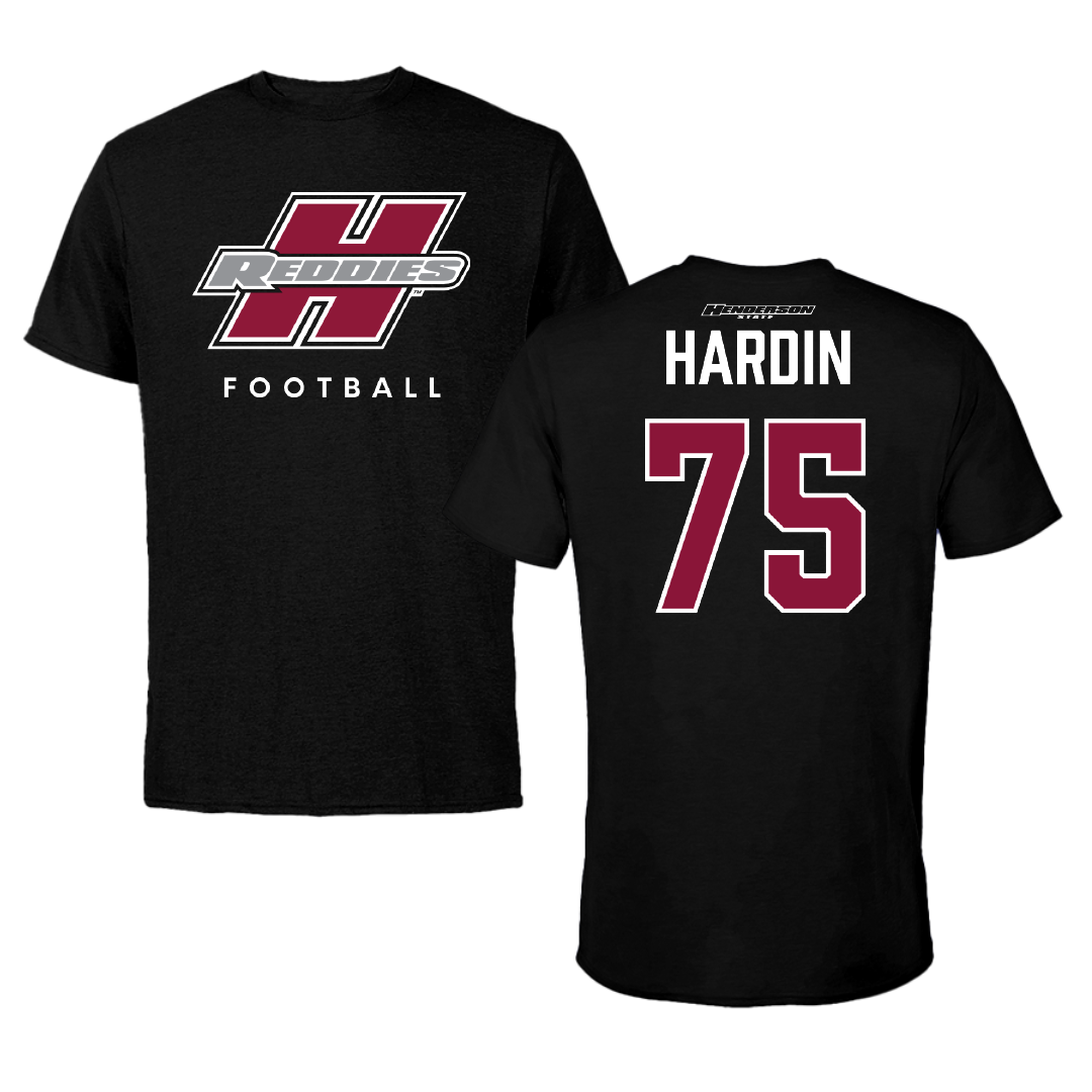 Henderson State University Football Black Tee - #75 Elijah Hardin