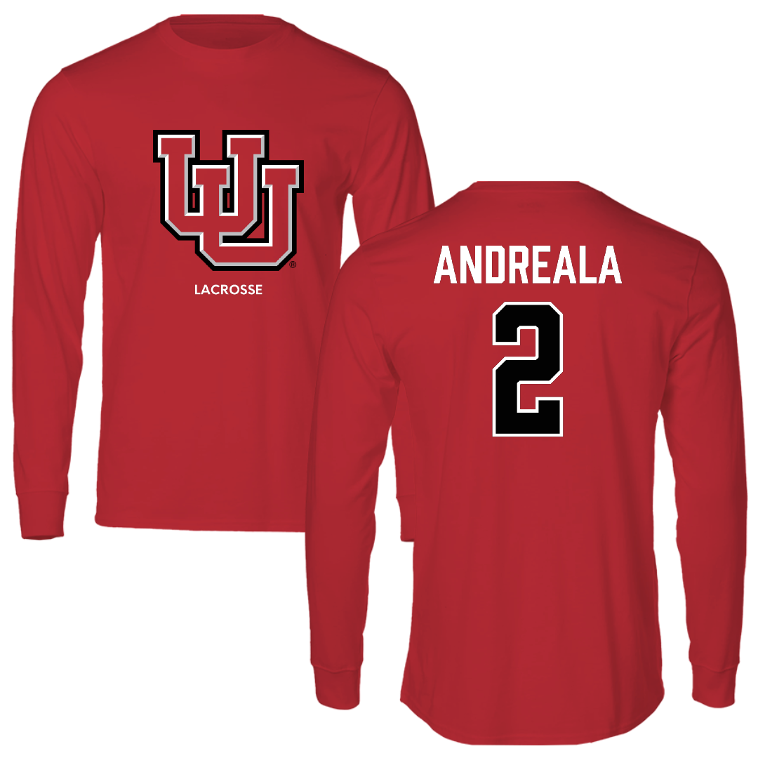 University of Utah Lacrosse (M) Red Block Performance Long Sleeve - #2 Jared Andreala