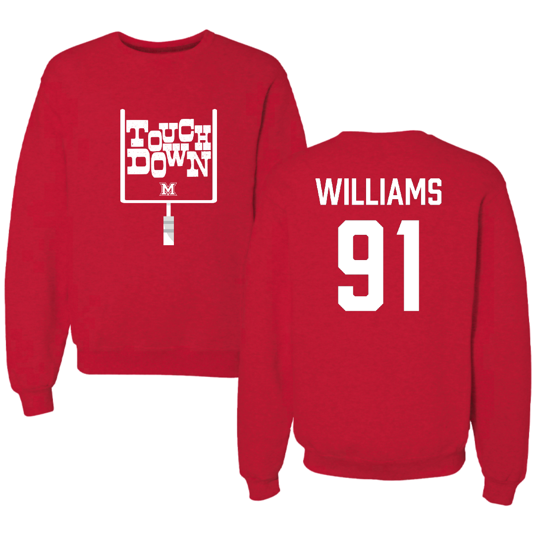 Miami University (Ohio) Football Red Touchdown Crewneck - #91 Sam Williams