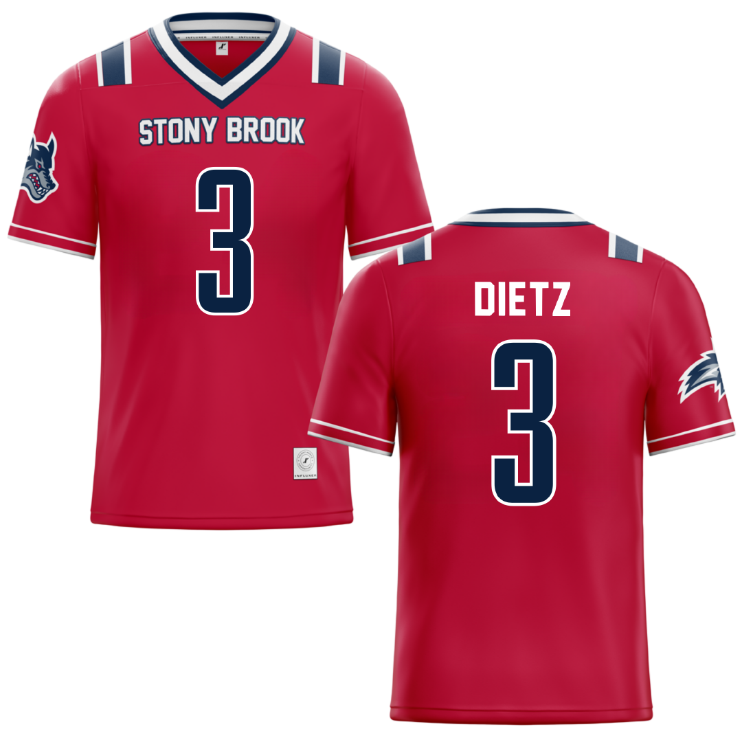 Stony Brook University Red Football Jersey - #3 Marqeese Dietz