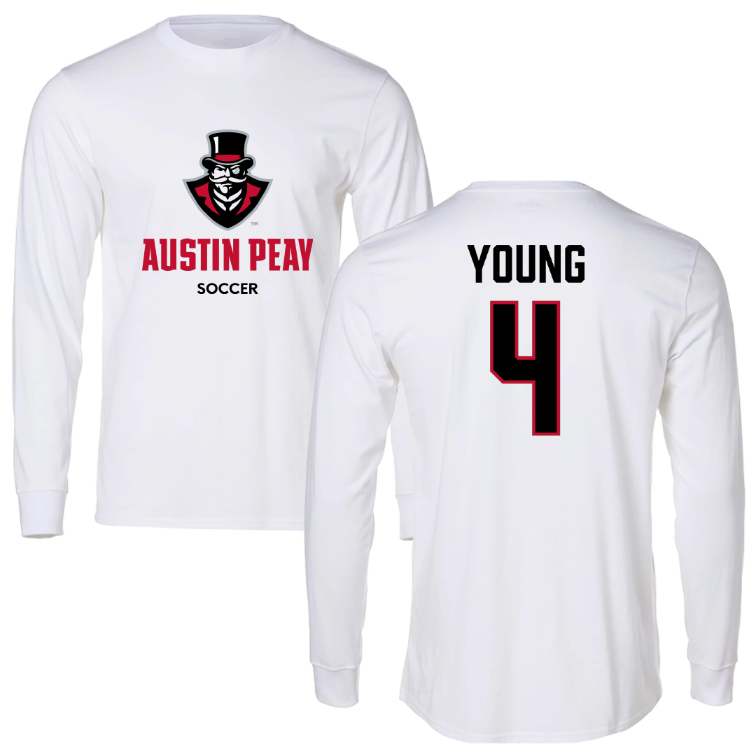 Austin Peay State University Soccer (W) White Performance Long Sleeve - #4 Carolyne Young