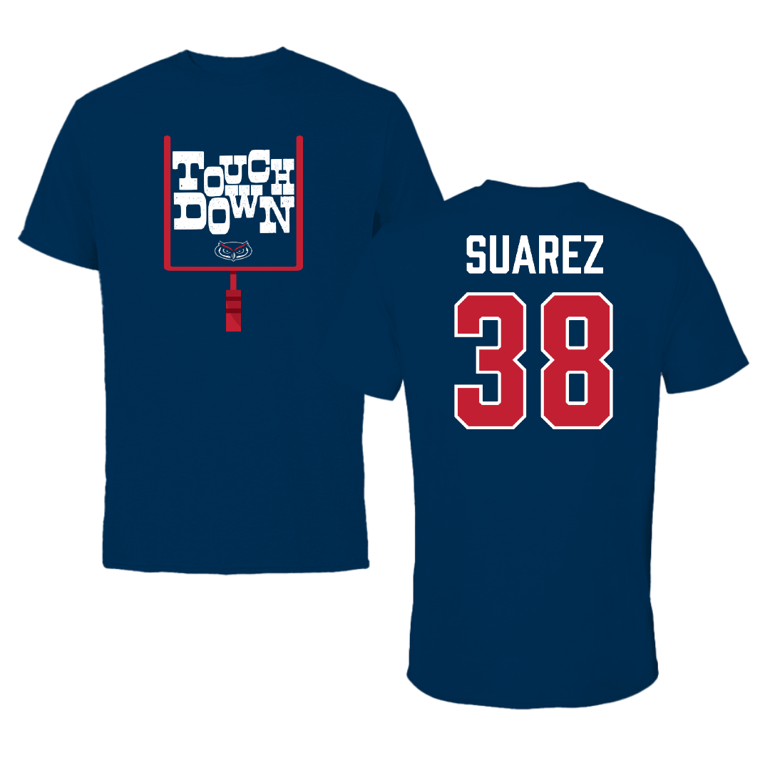 Florida Atlantic University Football Navy Touchdown Performance Tee - #38 Morgan Suarez