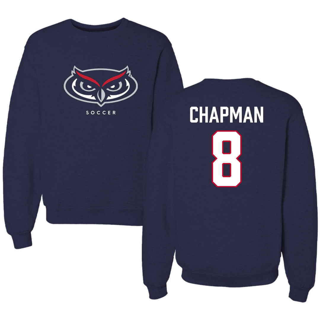 Florida Atlantic University Soccer Navy Mascot Crewneck - #8 Caleb Chapman