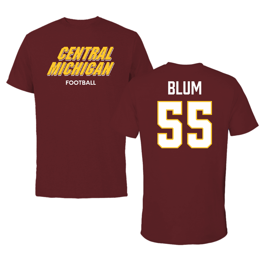 Central Michigan University Football Maroon Performance Tee - #55 Ryan Blum
