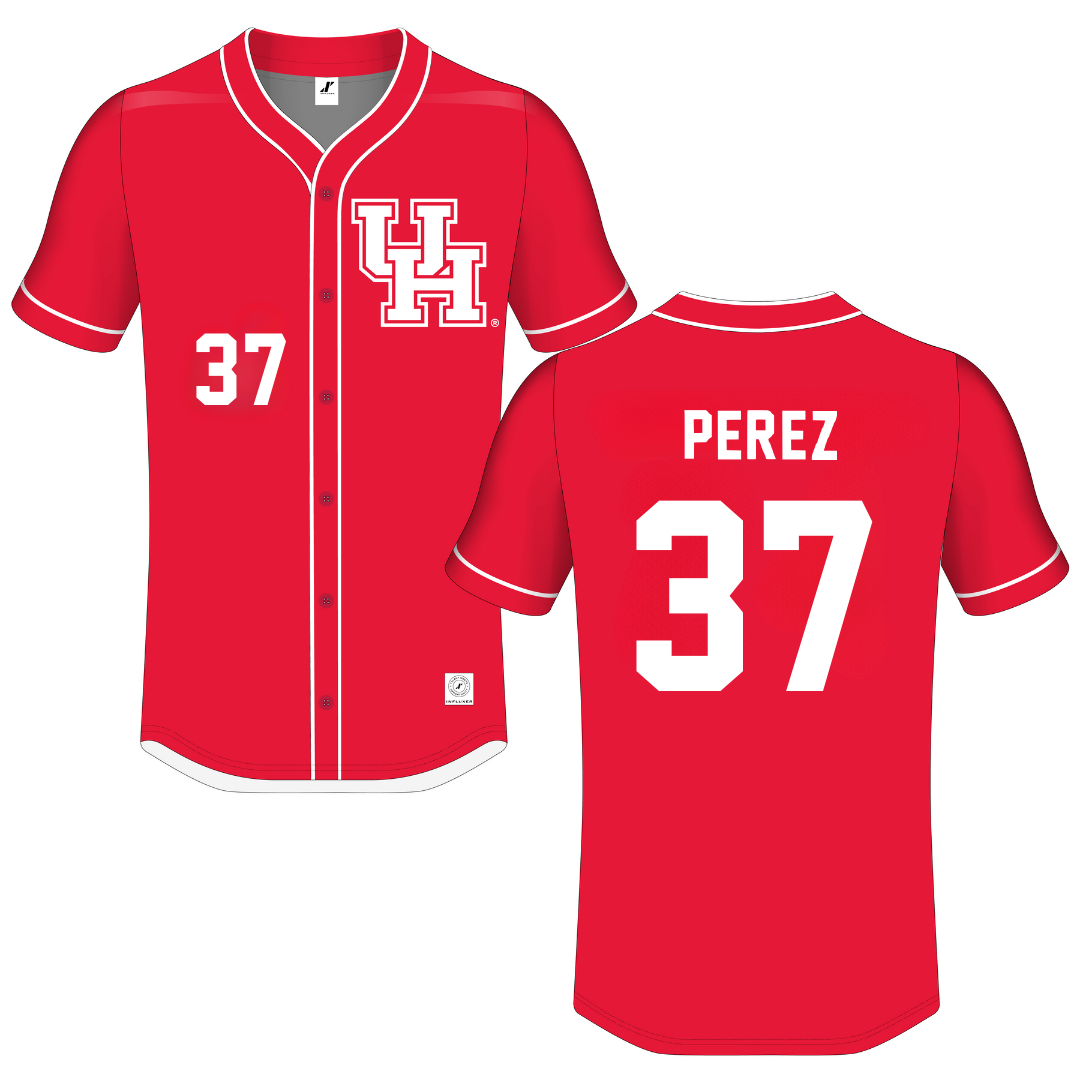 University of Houston Red Button-Down Jersey - #37 Xavier Perez