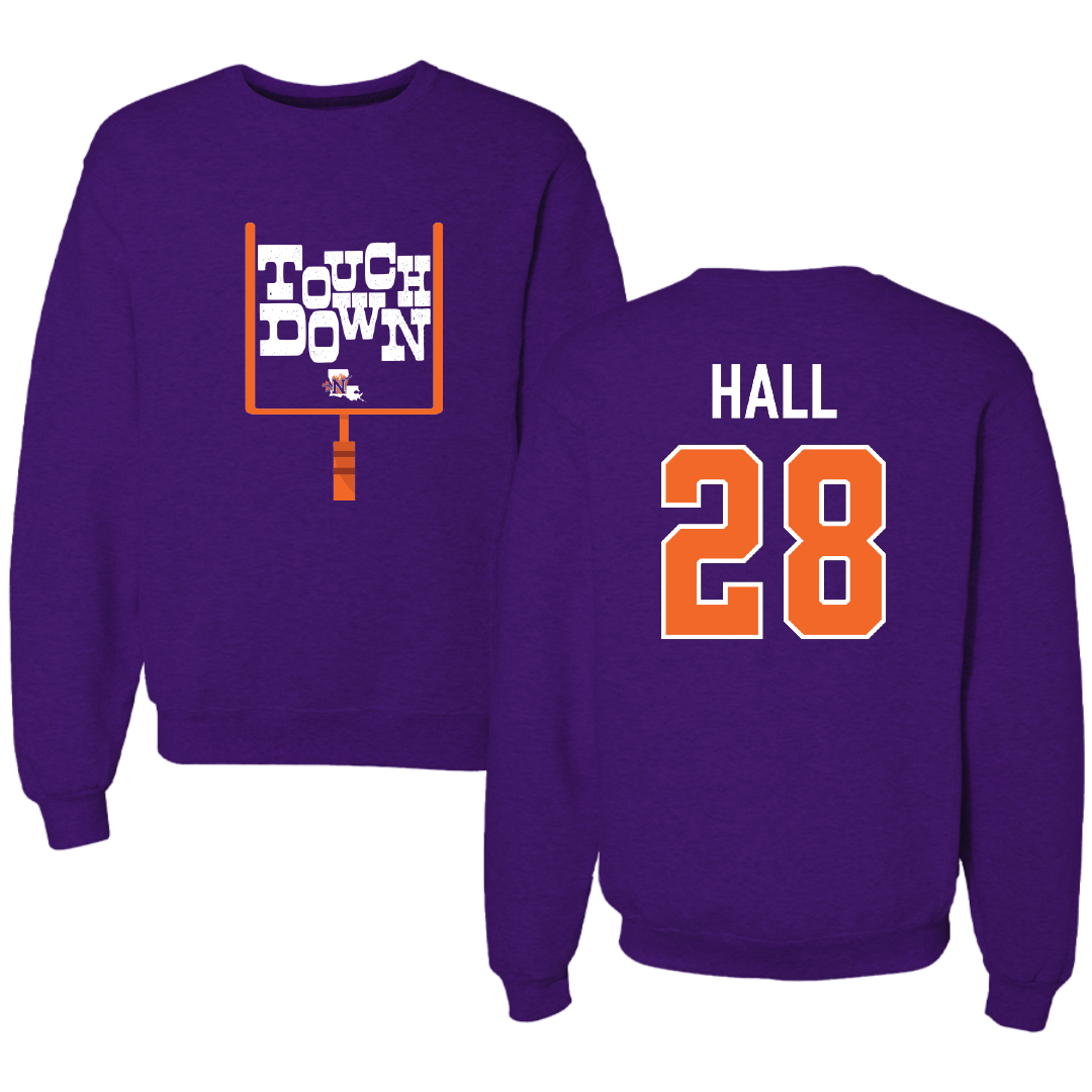 Northwestern State University Football Purple Touchdown Crewneck - #28 Antonio Hall