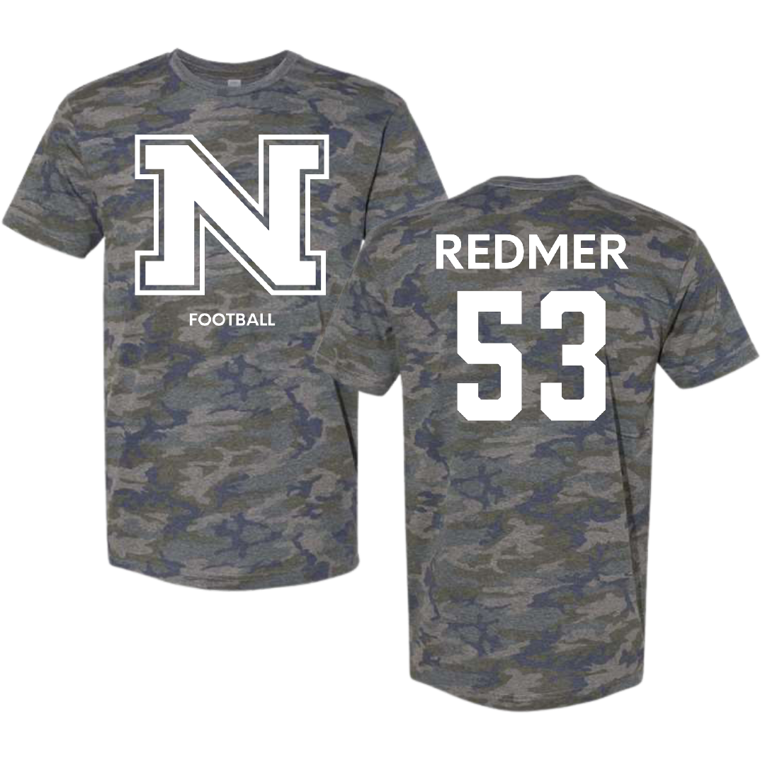 Northern Michigan University Football Vintage Camo Tee - #53 Brady Redmer