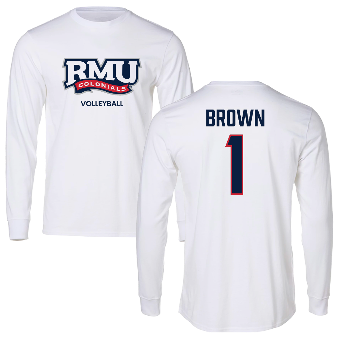 Robert Morris University Volleyball (W) White Mascot Performance Long Sleeve - #1 Kaitlyn Brown