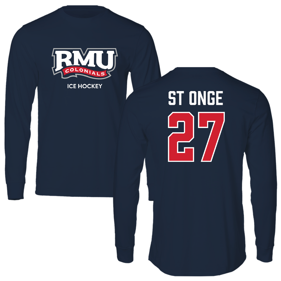 Robert Morris University Ice Hockey (M) Navy RMU Long Sleeve - #27 Rylee St Onge