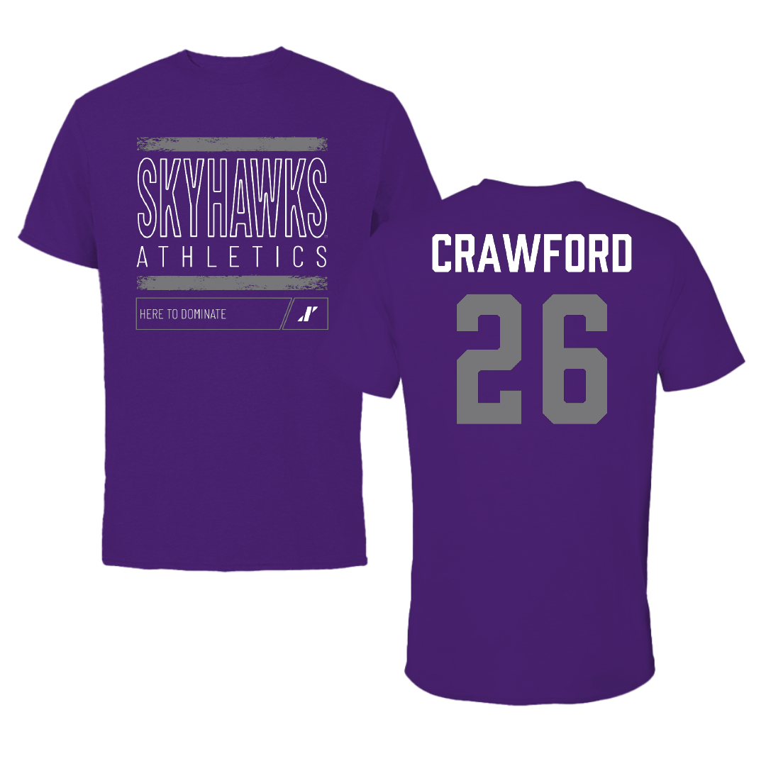 Stonehill College Football Purple Dominate Tee - #26 Marcus Crawford