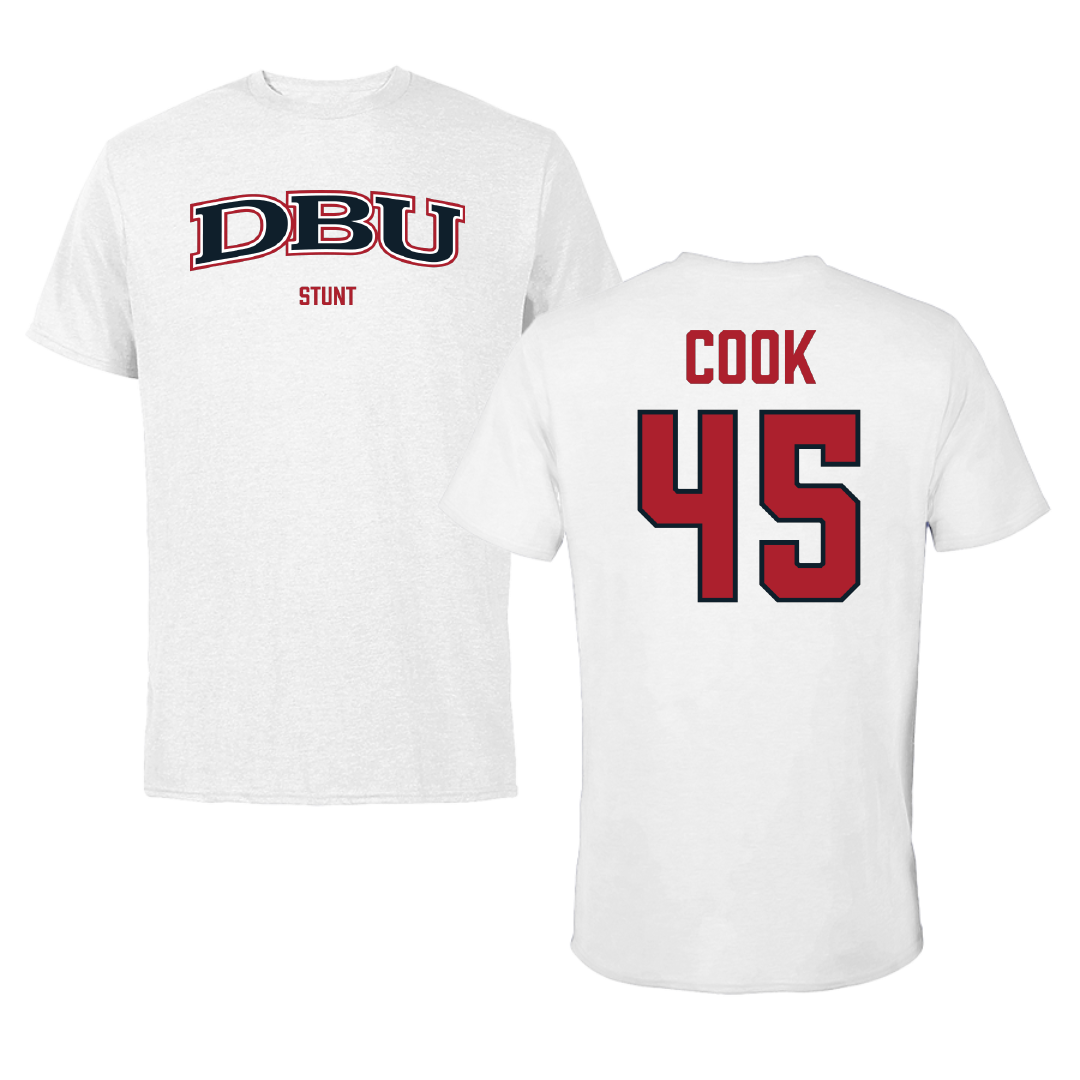 Dallas Baptist University STUNT White Tee - #45 Janae Cook