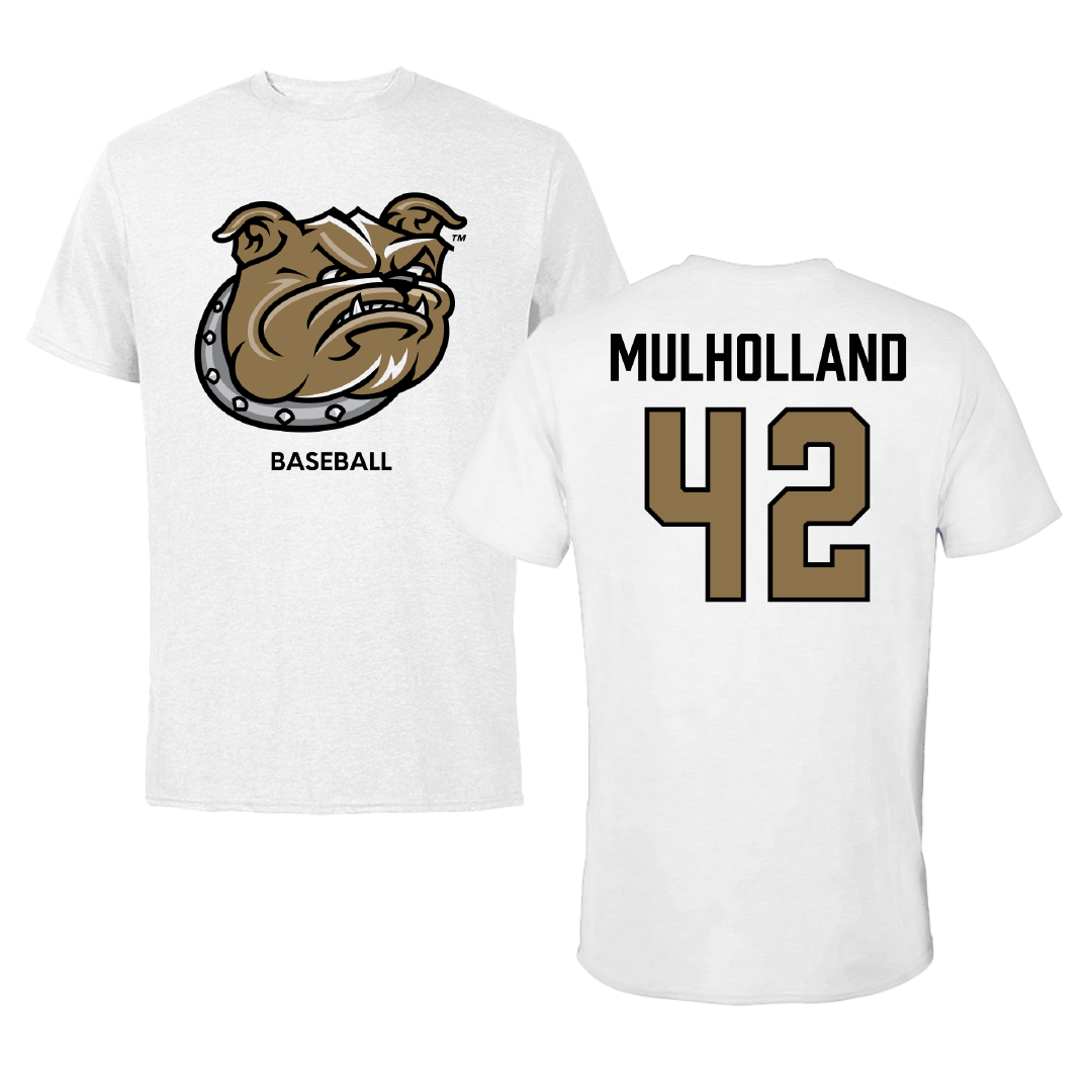 Bryant University Baseball White Performance Tee - #42 Billy Mulholland