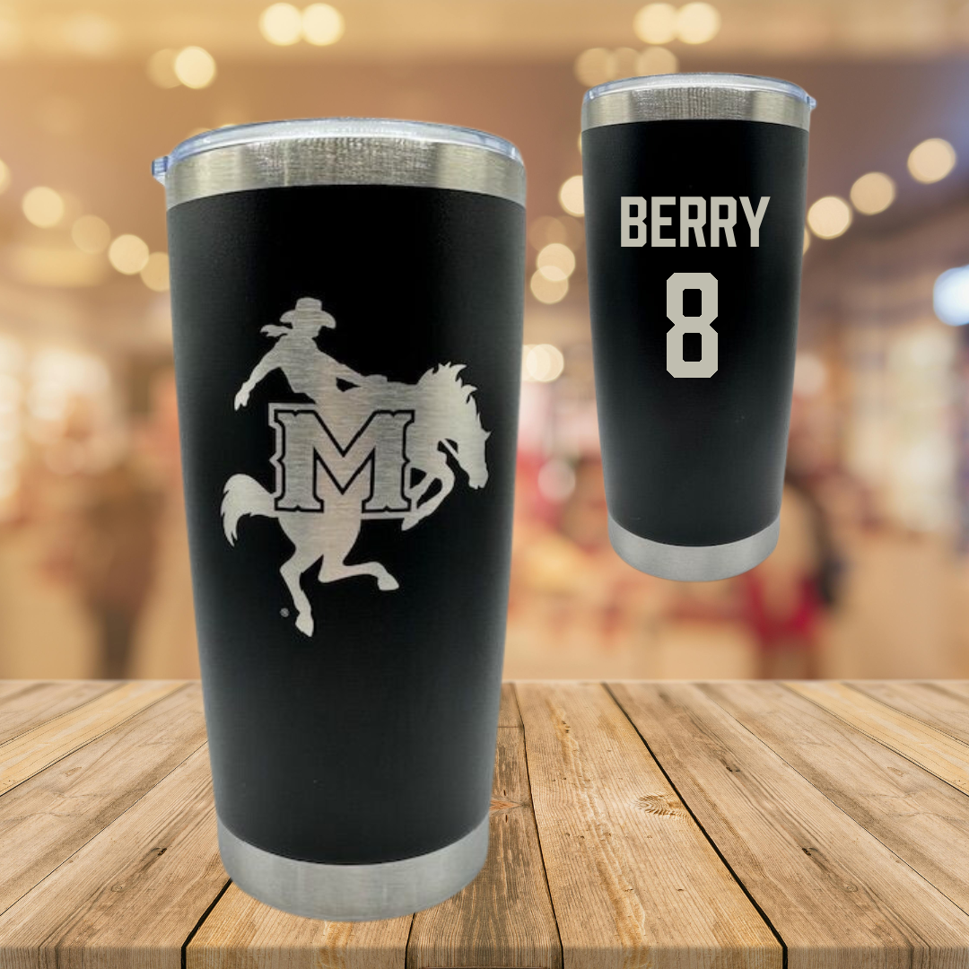 McNeese State University Basketball Black Stainless Steel Tumbler - #8 Avari Berry