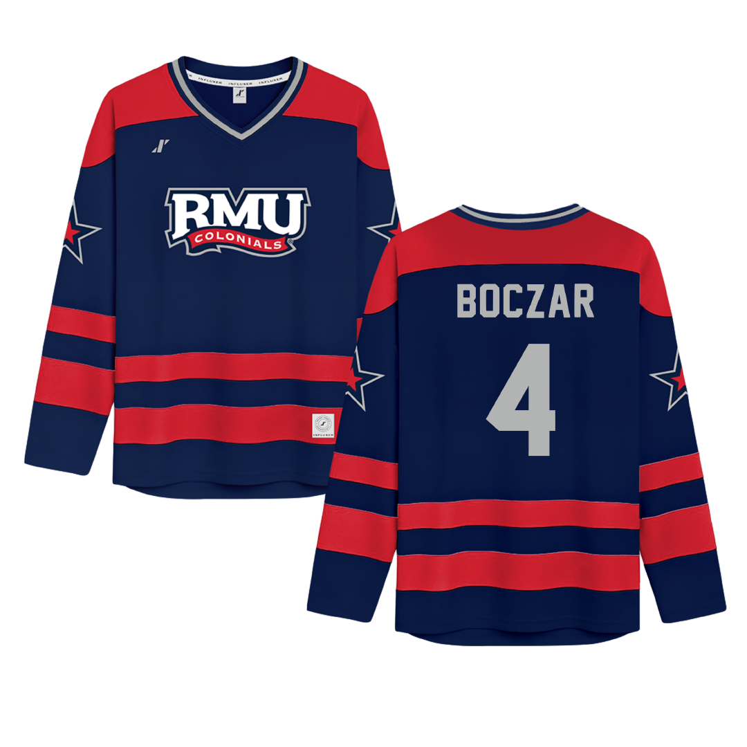 Robert Morris University Navy Hockey Jersey - #4 Matt Boczar