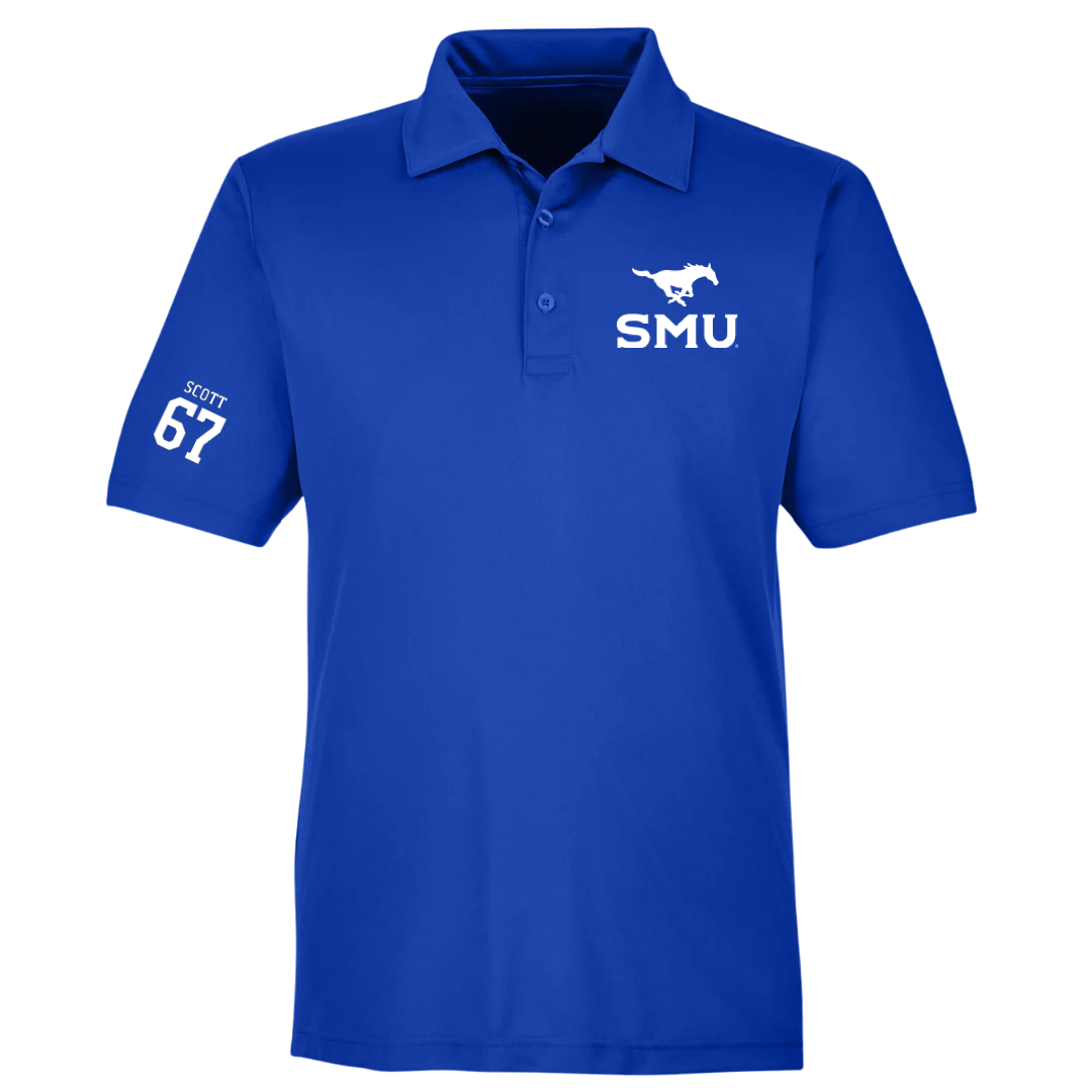 Southern Methodist University Football Blue Polo - #67 Sean Scott