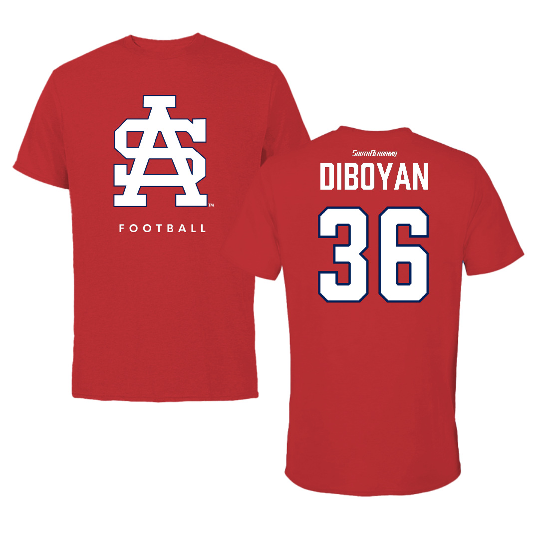University of South Alabama Football Red Tee - #36 Hamilton DiBoyan