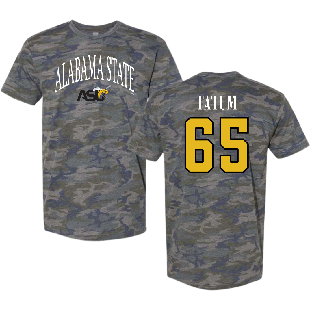 Alabama State University Football Vintage Camo Tee - #65 Jvyon Tatum