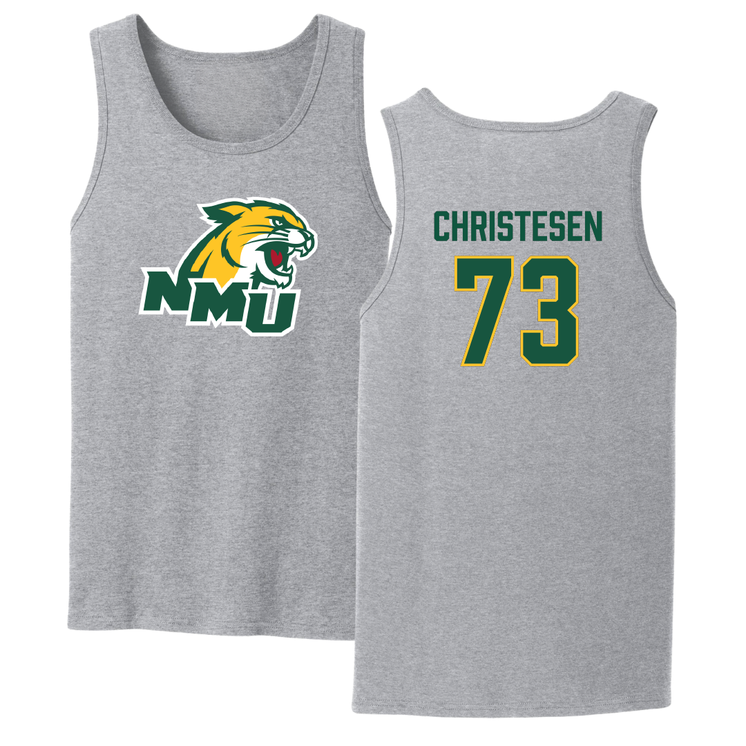 Northern Michigan University Football Sport Gray Tank Top - #73 Charlie Christesen