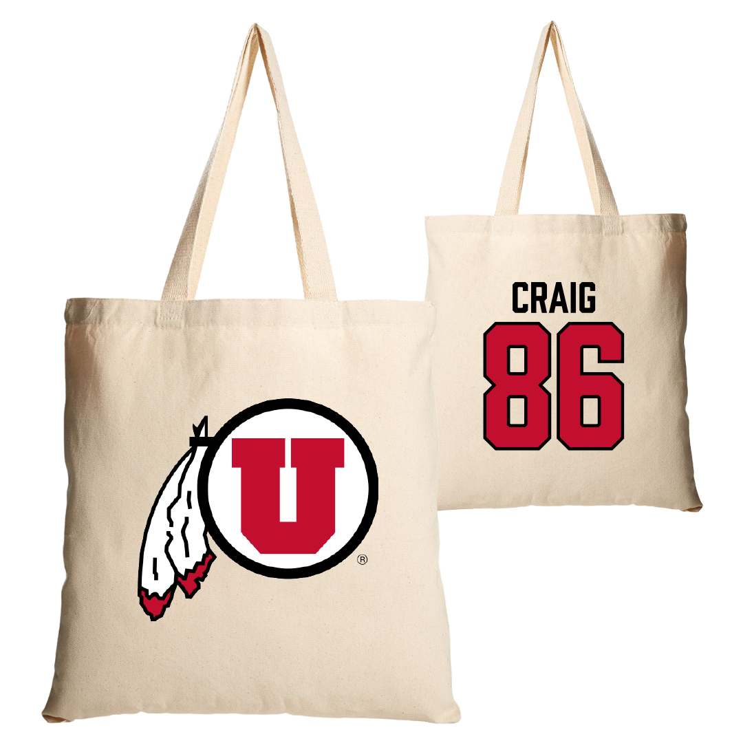 University of Utah Football Tan Canvas Tote Bag - #86 Brigden Craig
