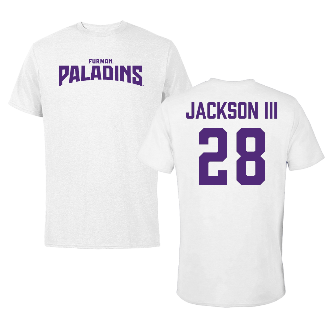 Furman University Football White Classic Tee - #28 Eddie Jackson III