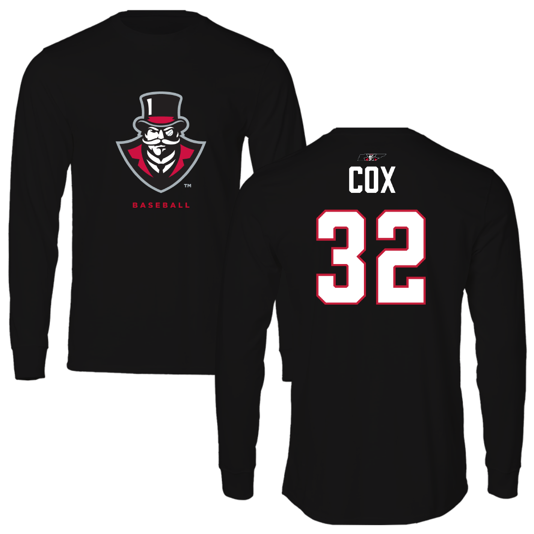 Austin Peay State University Baseball Black Mascot Performance Long Sleeve - #32 Chance Cox