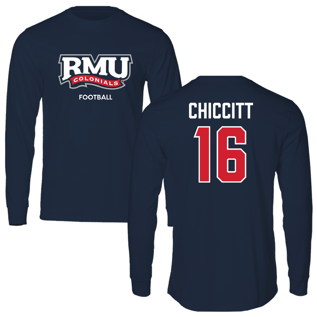 Robert Morris University Football Navy RMU Long Sleeve - #16 Anthony Chiccitt