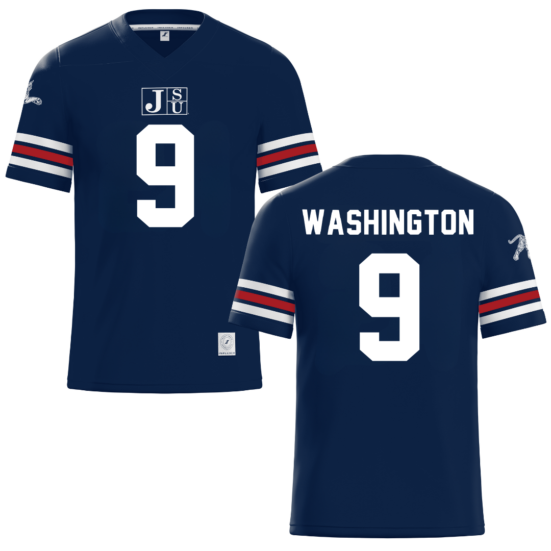 Jackson State University Navy Football Jersey - #9 BJ Washington
