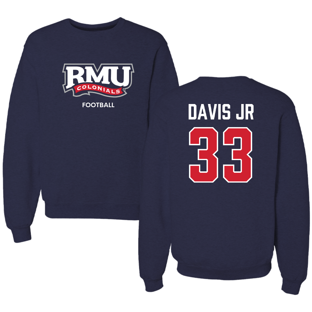 Robert Morris University Football Navy RMU Crewneck - #33 Greg Davis Jr