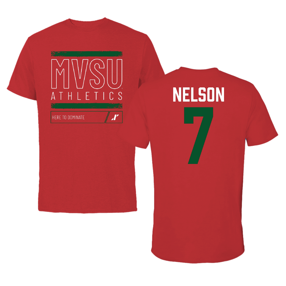Mississippi Valley State University Football Red Dominate Performance Tee - #7 Camo Nelson