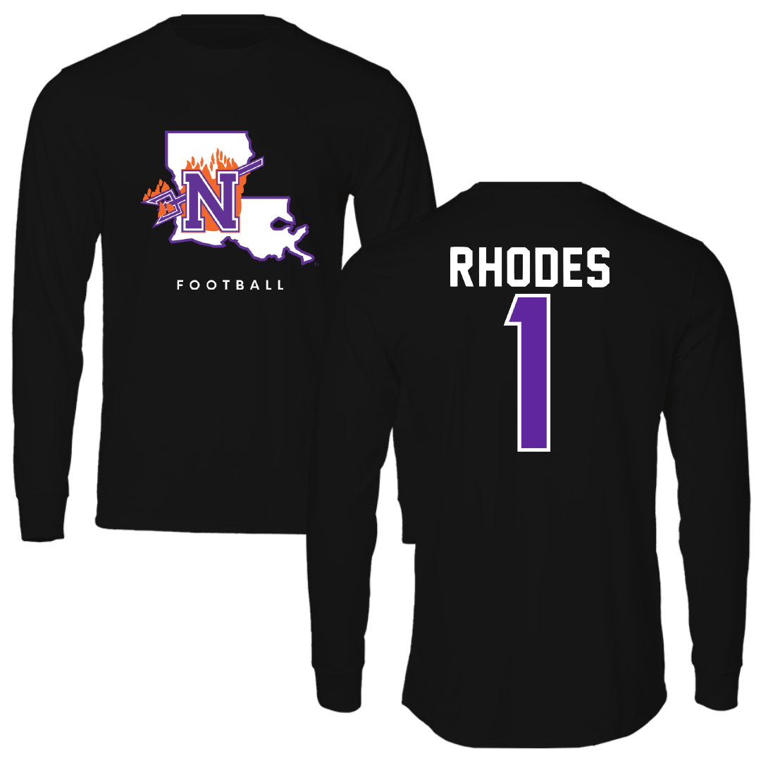 Northwestern State University Football Black Block Long Sleeve - #1 Dylan Rhodes