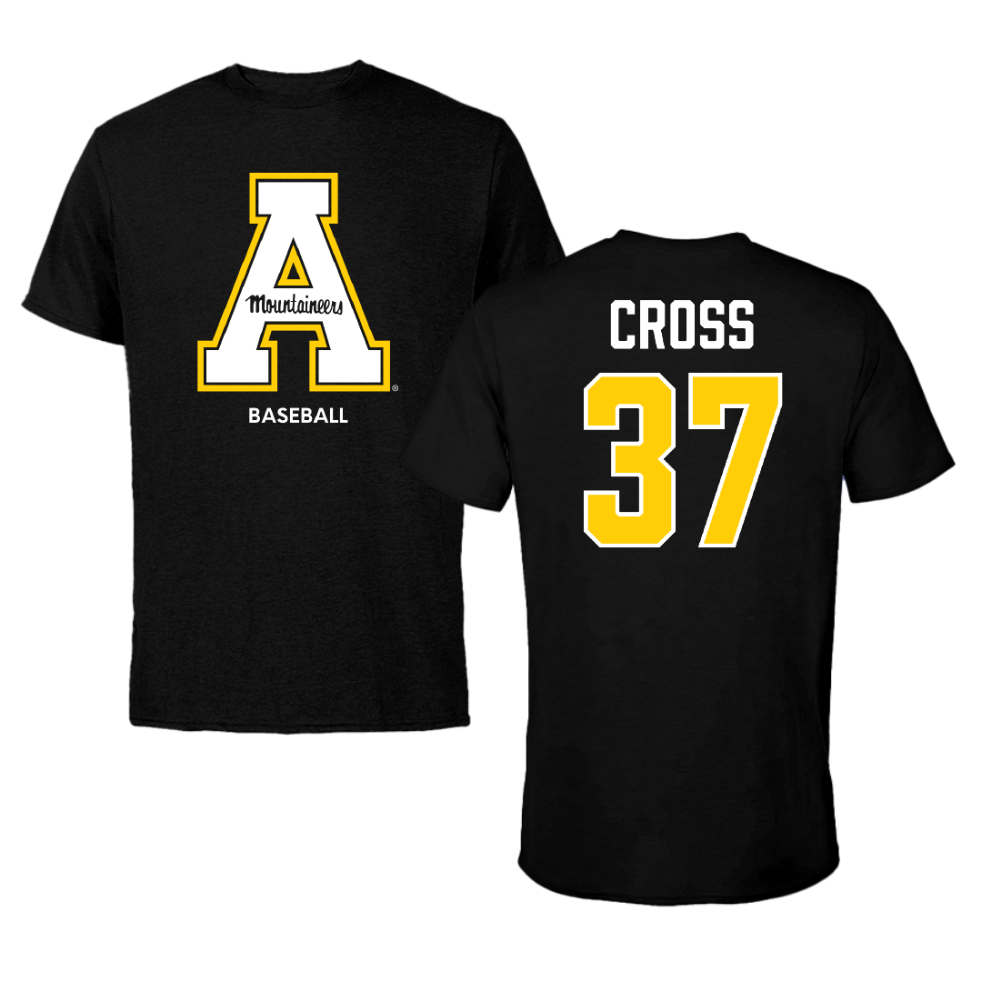 Appalachian State University Baseball Black Performance Tee - #37 Caleb Cross