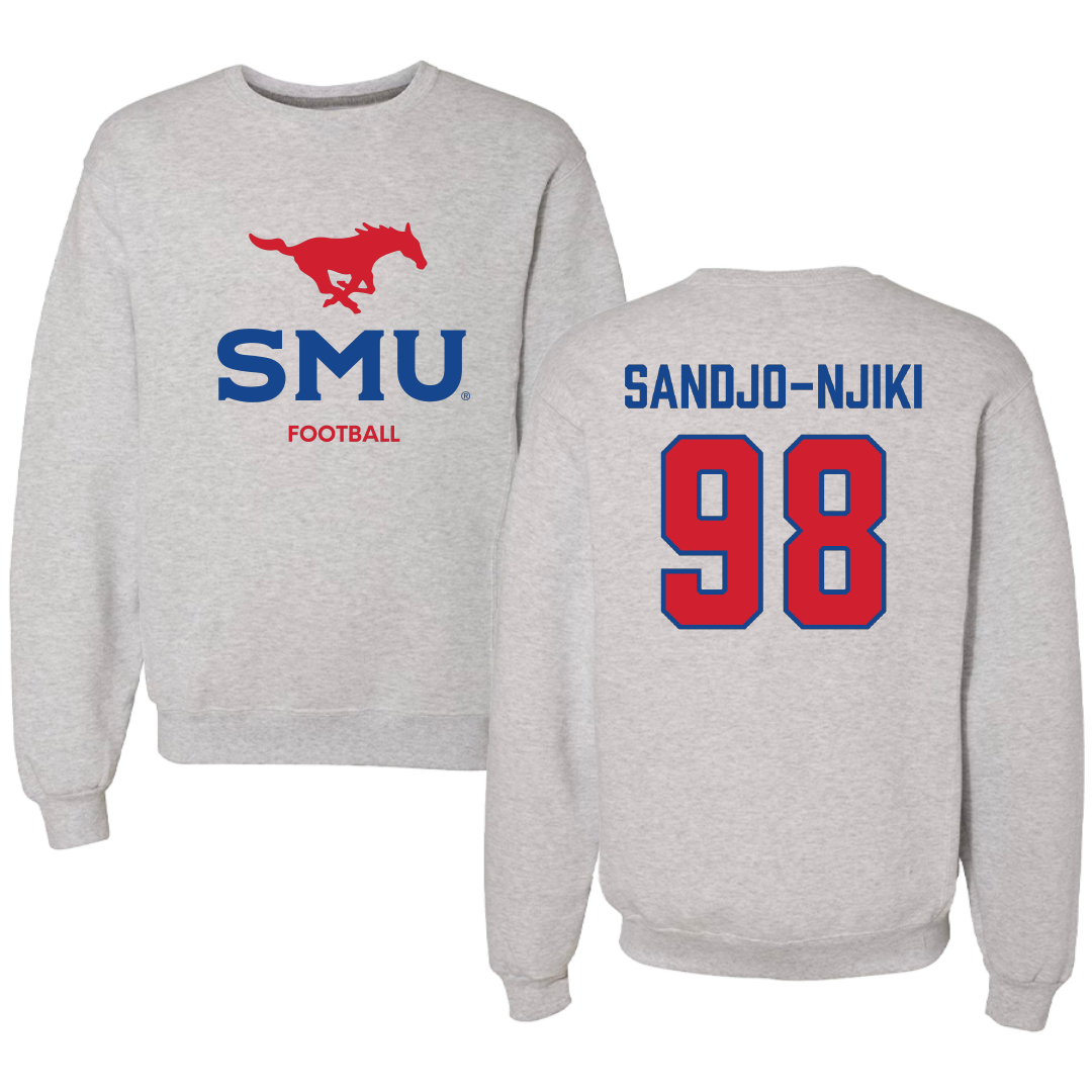 Southern Methodist University Football Light Gray Crewneck - #98 Mike Sandjo-Njiki