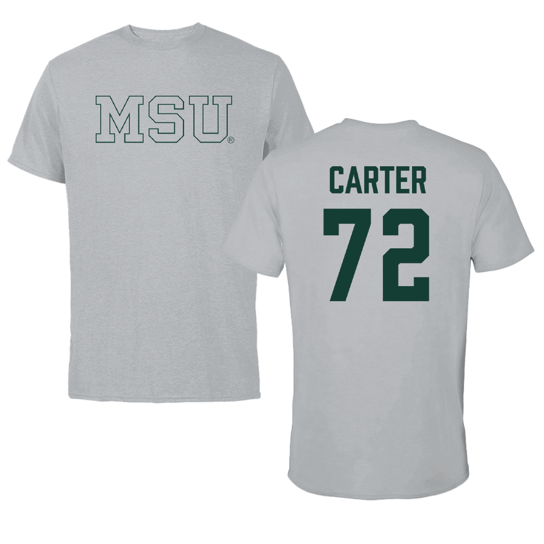 Michigan State University Football Sport Gray Tee - #72 Caleb Carter