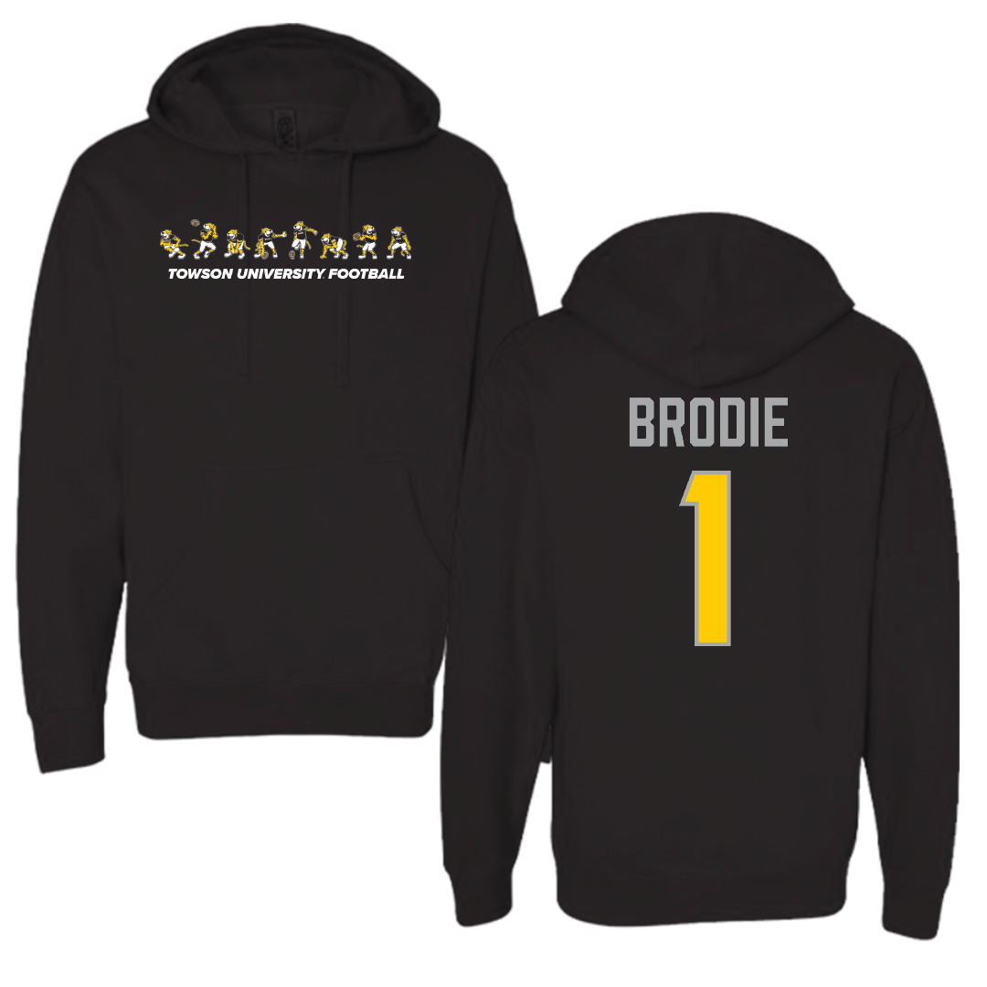 Towson University Football Black Cartoon Doc Team Hoodie - #1 Myles Brodie