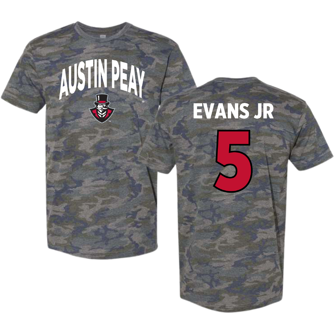 Austin Peay State University Football Vintage Camo Tee - #5 CJ Evans Jr
