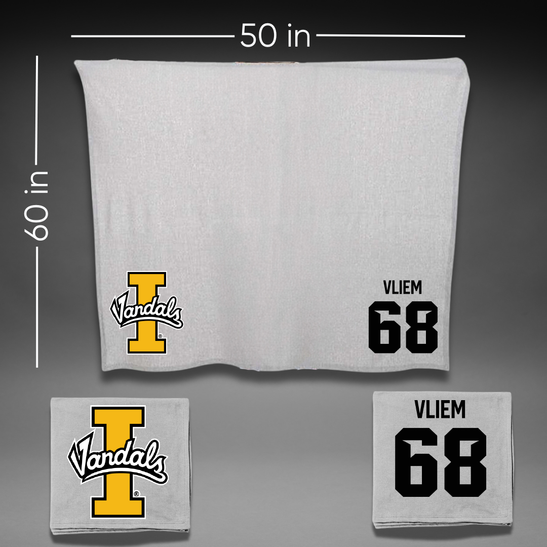 University of Idaho Football Gray Vandals Blanket - #68 Charlie Vliem