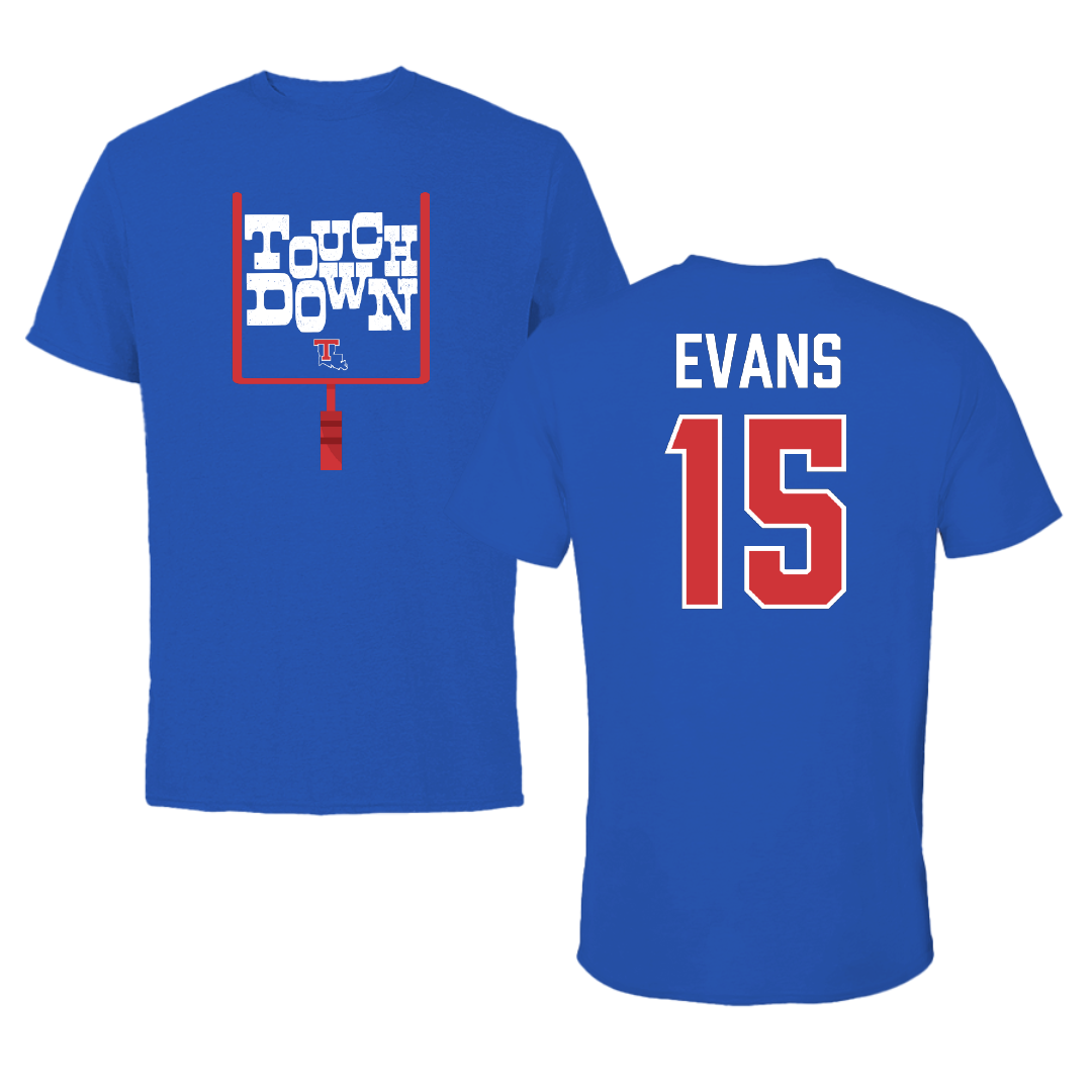 Louisiana Tech University Football Blue Touchdown Tee - #15 Jessie Evans