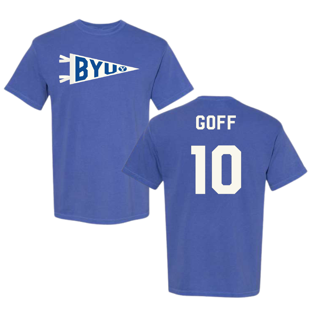 Brigham Young University Baseball Blue Pennant Comfort Colors Tee - #10 Parker Goff