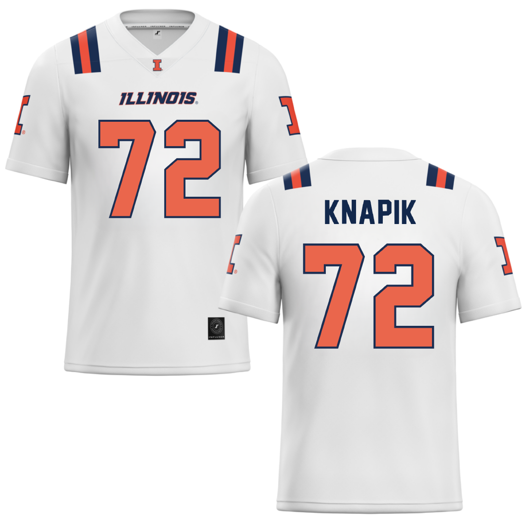 University of Illinois White Football Jersey - #72 Ayden Knapik
